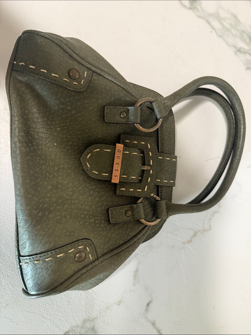 Y2K GUESS Olive Green Buckle Accent Top-Handle Handbag